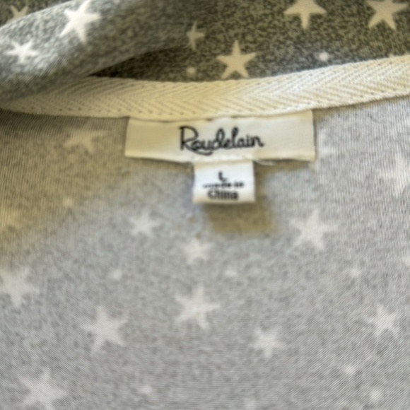 Roudelain Grey Buttonup Collared Star Print Piped Edges Shorts Pajama Set L - Picture 10 of 10